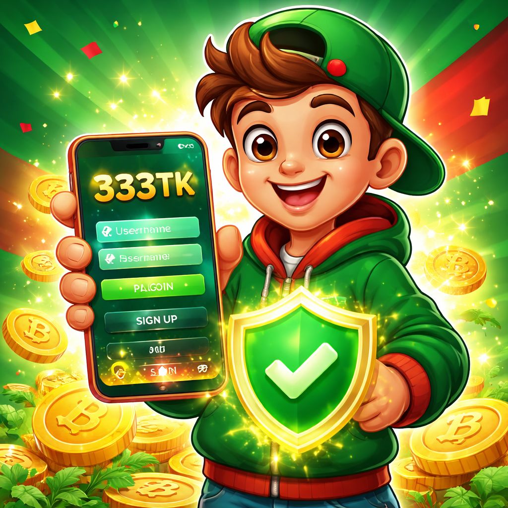Cartoon character unlocking a mobile gaming account with coins and security shield